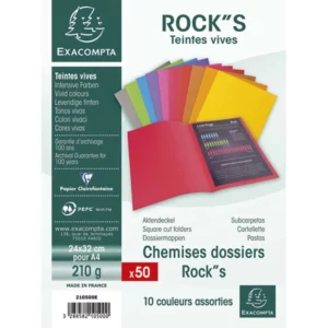 EXACOMPTA Paquet de 10 chemises ROCK'S en carte 210gr coloris assortis