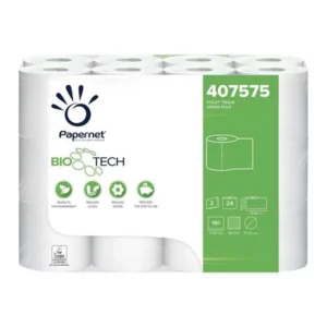 PAPERNET paquet de 24 rouleaux de papier toilette bio tech plis pure cellulose 180 fts L19.80m blanc
