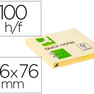 Bloc-notes q-connect quick notes 76x76mm 1 bloc 100f repositionnables coloris jaune.