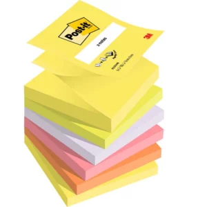 Bloc-notes post-it recharges z-notes 76x76mm 100f repositionnables coloris néon assortis 6 blocs.