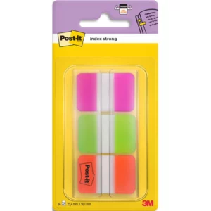 Marque-pages q-connect 20x50mm 200f repositionnable coloris fluorescents pochette 4 blocs 50f.