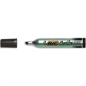Marqueur bic permanent onyx marker 1591 pointe biseautée tracé 4/7mm tous supports corps métal grande contenance noir.