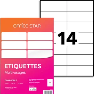 Etiquette office star impression laser jet encre et copieur 105x42,4mm coloris blanc pochette 1400 unites.