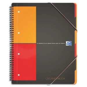 Cahier trieur oxford organiser book optik paper couverture polypropylène 160 pages 5x5mm 3 rabats fermeture élastique.