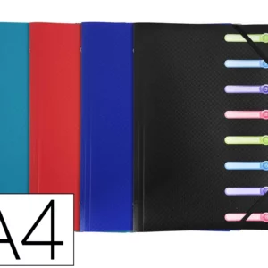 Trieur exacompta 3 rabats polypro a4 avec elastiques et fenetres 8 compartiments coloris assortis.