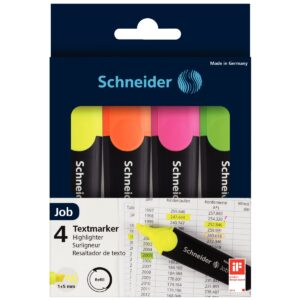 Pointe biseautée pour trait d'écriture de 1 à 5mm. Encre universelle pour papier normal, photocopie et fax. Coloris jaune, orange, rose et vert.