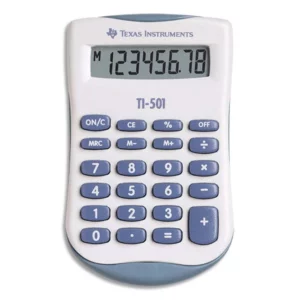 Calculatrice texas instruments poche ti-501 mémoire touche pourcentage pile 56x91x11mm 28g.