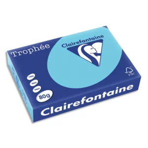 Papier couleur clairefontaine trophée multifonction a4 80g/m2 couleurs vives bleu alizé paquet 500 feuilles.