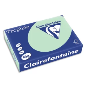 Papier couleur clairefontaine trophée multifonction a4 80g/m2 vert pastel paquet 500 feuilles.