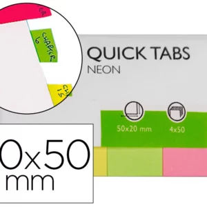 Marque-pages q-connect 20x50mm 200f repositionnable coloris fluorescents pochette 4 blocs 50f.