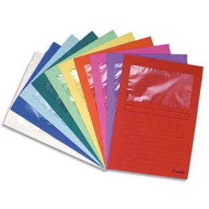 Pochettes coin exacompta carte 120 g avec fenêtre coloris vifs paquet 25.