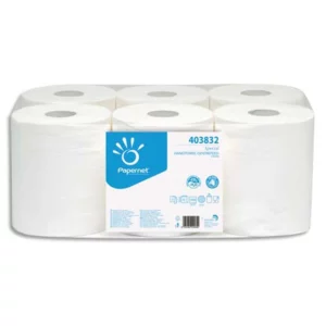 Bobines essuyage papernet dévidage central blanc 2 plis pure cellulose 450 formats longueur 108 m lot 6.