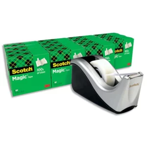 Dévidoir scotch magic office c60 argenté + 16 rouleaux de ruban adhésif 19mmx33m boîte individuelle.