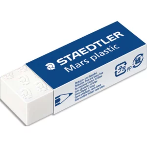 Gomme staedtler mars plastic 65x23x13mm crayons mines papier calque film coloris blanc.