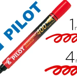 Marqueur pilot 400 permanent pointe biseautée large séchage instantané coloris rouge.