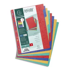 Intercalaire exacompta carte lustrée résistante 225g 8 touches a4 coloris assortis.