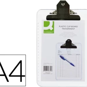 Porte-bloc q-connect polypropylène épaisseur 4mm a4 210x29 7mm pince métallique coloris transparent.