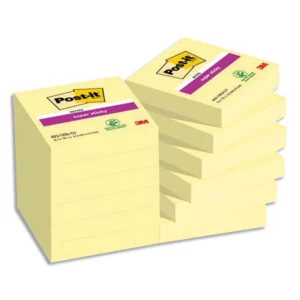 Bloc-notes post-it couleurs néon 76x76mm 100f repositionnables coloris jaune fluo.