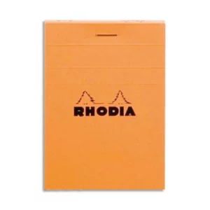 Bloc bureau rhodia a7 papier vélin surfin couverture enduite enveloppante 74x105mm 80f détachables 80g 5x5mm orange.