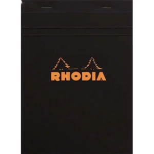 Bloc bureau rhodia a5 papier vélin surfin couverture enduite enveloppante 148x210mm 80f détachables 80g 5x5mm noir.