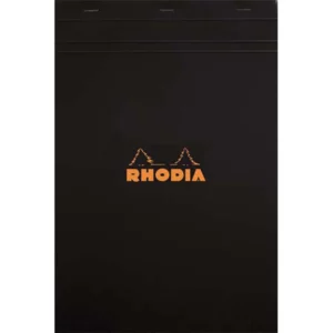 Bloc bureau rhodia a4 papier vélin surfin couverture enduite enveloppante 210x297mm 80f détachables 80g 5x5mm noir.