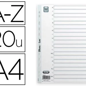 Intercalaire oxford polypropylène souple gris 20 positions a4 210x297mm désignation alphabétique onglets bicolores.