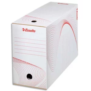 Boîte archives esselte standard carton ondulé recyclable a4 245x345mm dos 150mm assemblage manuel facil coloris blanc.