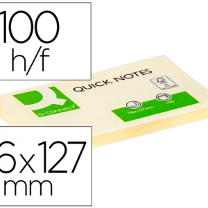 Bloc-notes q-connect quick notes 76x127mm 1 bloc 100f repositionnables coloris jaune.