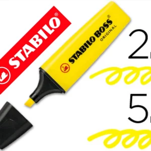 Surligneur stabilo boss tracé 2/5mm pointe biseautée encre universelle base eau résistante lumière coloris jaune