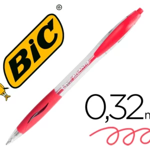 Stylo-bille bic atlantis écriture moyenne 0.5mm encre douce bille réctractable corps cristal clip grip préhension rouge.
