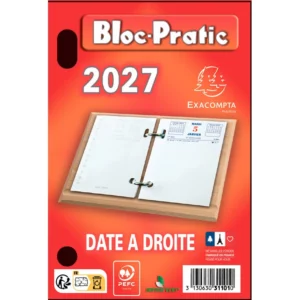 Bloc ephemeride exacompta poursocle annuel 1 jour/page date a droite 8,2x12 cm.