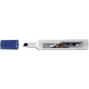 Marqueur bic velleda 1791 effaçable pointe biseautée tracé 2/5mm corps plastique encre cétone bleu.