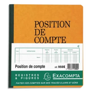 Registre exacompta position de compte 210x190mm 80 pages.