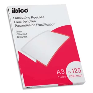 Pochettes de plastification ibico brillantes format a3 125 microns boîte 100.