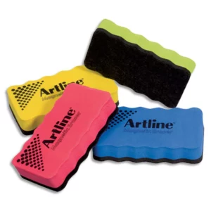 Brosse magnétique artline bloc feutre effaçage à sec tous tableaux blancs 4 coloris assortis 10,5x5,5cm.