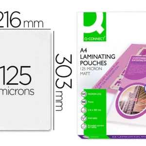 Pochette plastification q-connect à chaud économique format a4 125 microns mat boîte 100 unités.