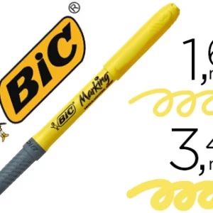 Surligneur bic grip caoutchouc pointe biseautée coloris jaune.