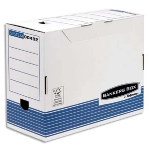 Boîte archives fellowes bankers box carton recyclé 25x33cm dos 15cm lot 10 unités.