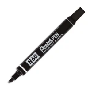 Marqueur pentel n60 permanent pointe biseautée 3.9/5.7mm encre à solvant indélébile tous supports corps métal noir lot de 12.