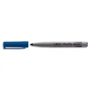 Marqueur bic permanent marking 1445 tracé 1mm encre base alcool inodore corps plastique multiusage coloris bleu.