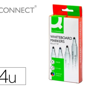 Marqueur q-connect tableau blanc pointe ogive tracé 2/3mm corps plastique encre base alcohol pochette 4 unit assort.