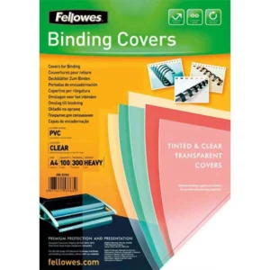 Couverture fellowes pvc transparent 300 microns format a4 pour reliure paquet 100 unités.